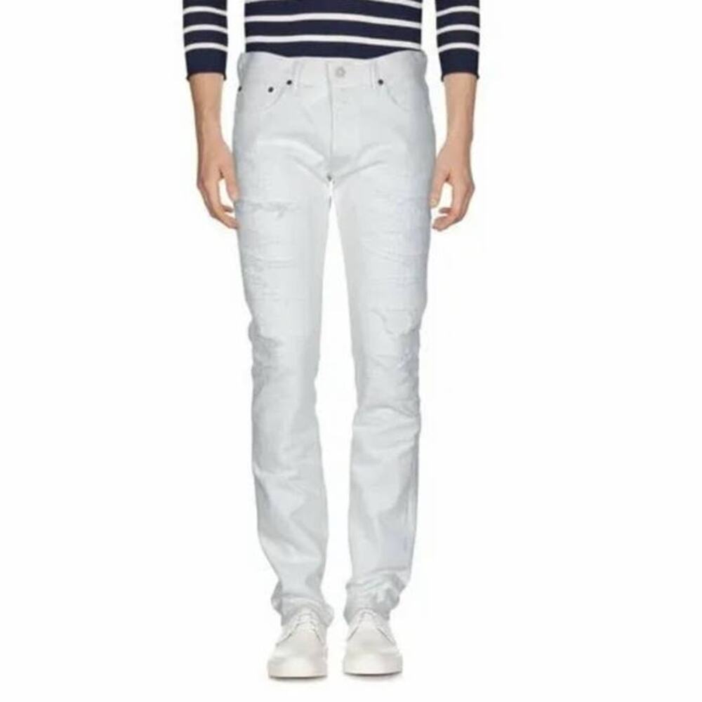 New Fabric Brand & Co Duff Men White Selvedge Slim Fit Distressed Jeans 31